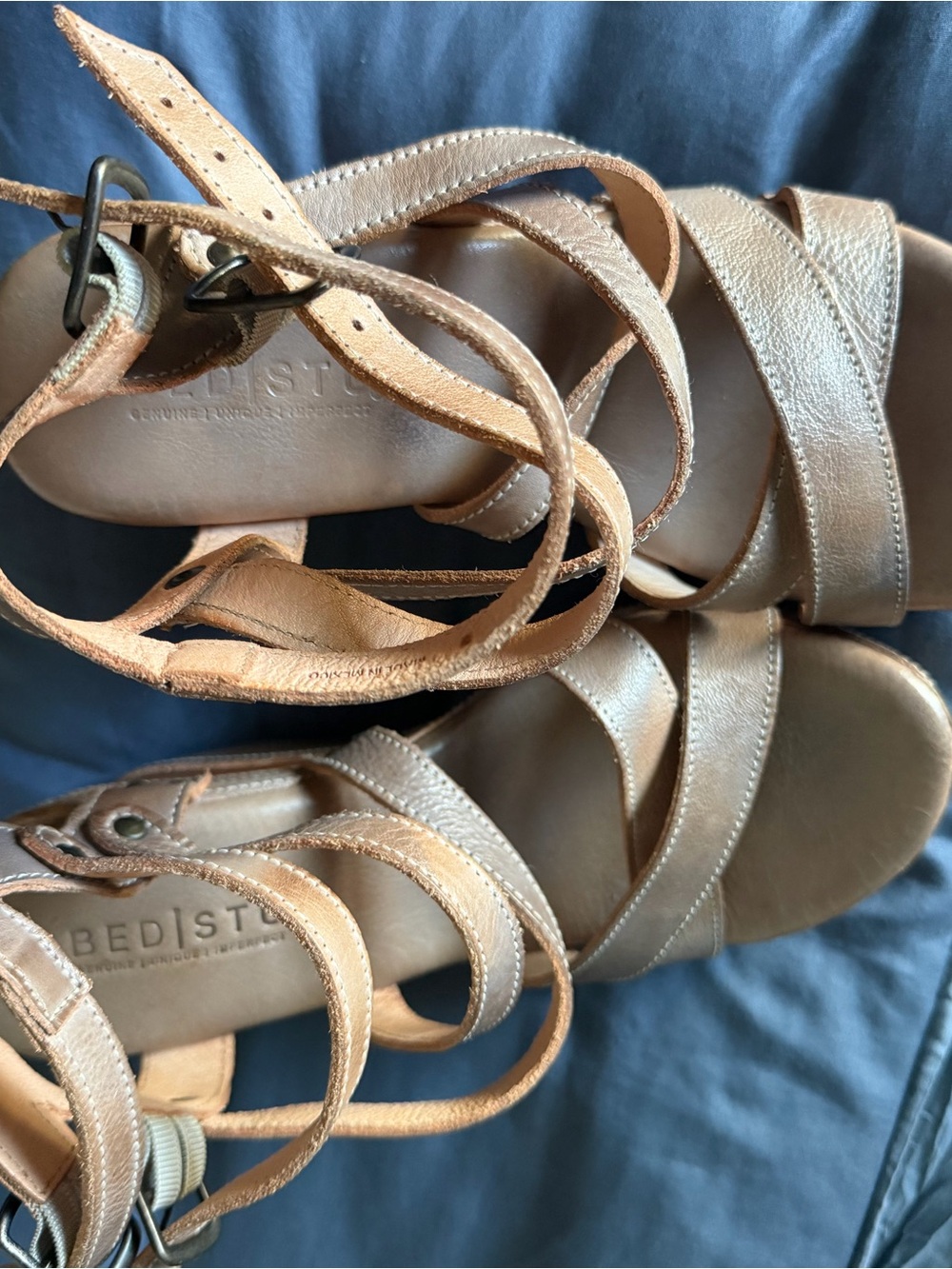 Women's Tan Leather Wedge Sandals - Picture 2 of 4